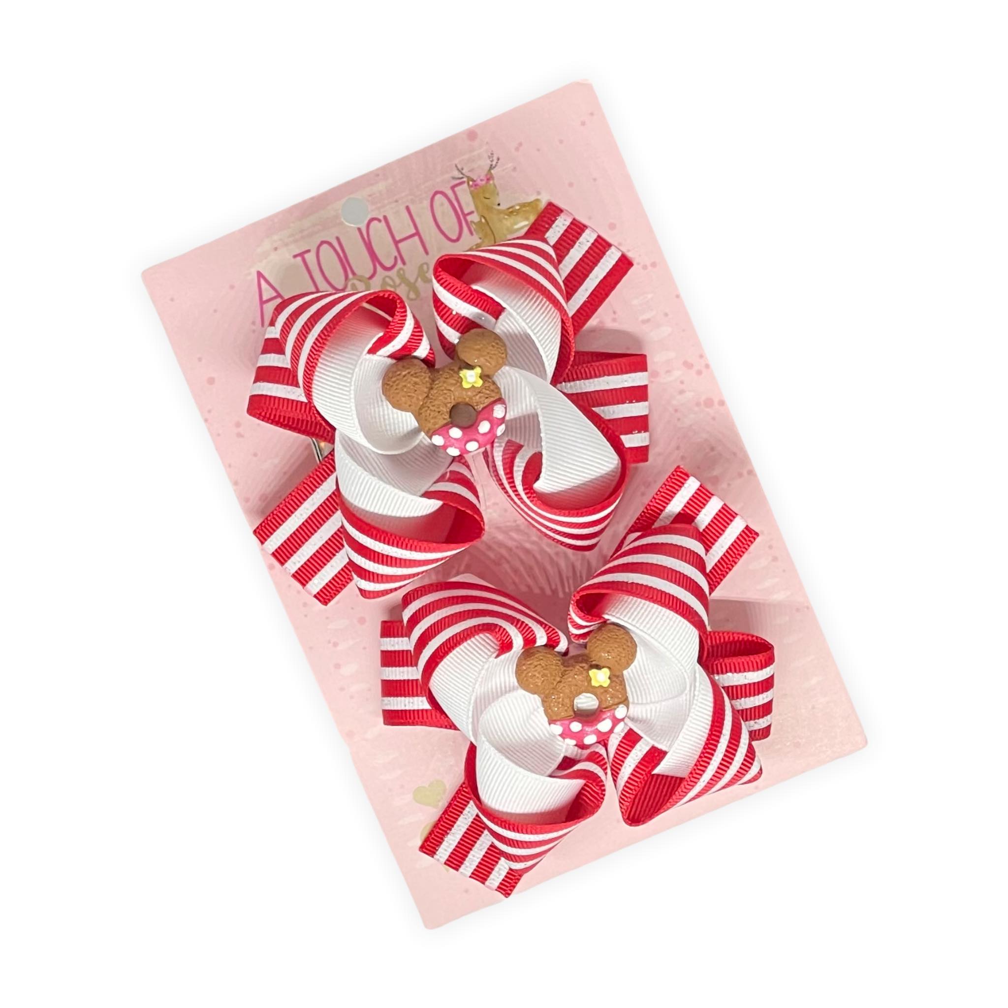 "Minnie Mouse" Inspired Red and White Striped Hair Bow