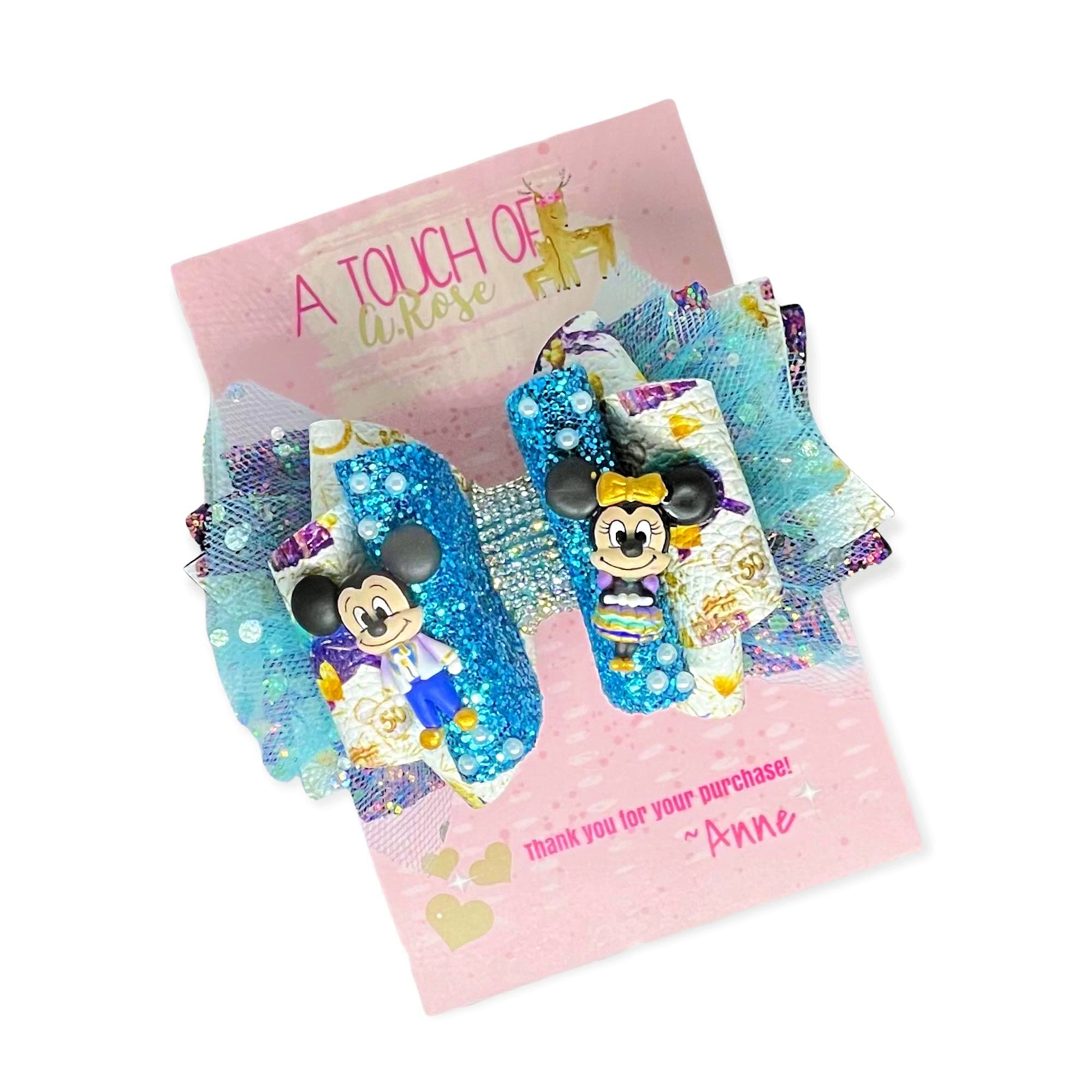 50th Anniversary Mouse Couple Hair Bow