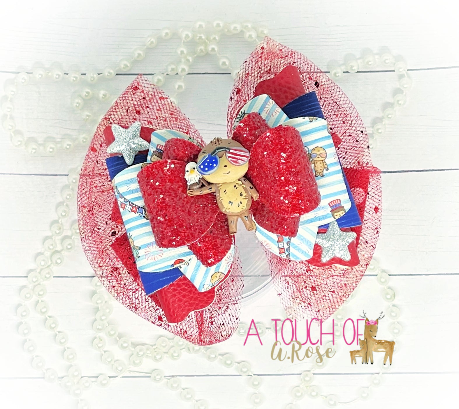 Sloth Fourth of July Faux Leather Hair Bow