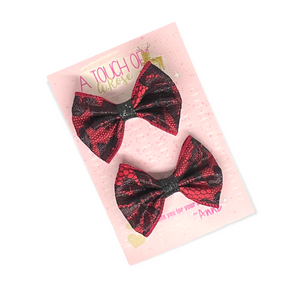 Red Lace Pigtail Hair Bow Set